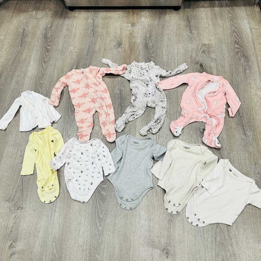 Baby Clothing Lot 9pc Carters First Impressions Absorba 0-3M Sleepers Bodysuits